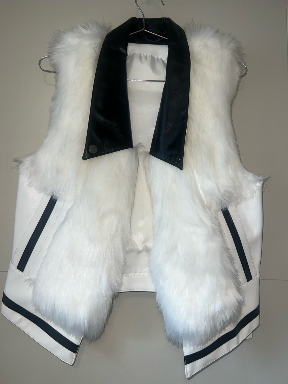 soul + SEPIA | White Faux Fur Vest with Black Trim - Women